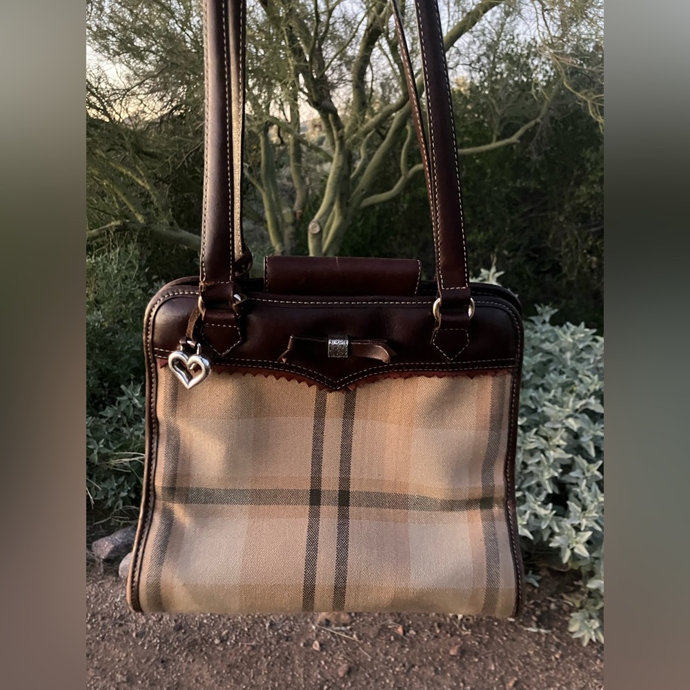 Vintage Retired Brighton Brown and Tan Plaid Shoulder Bag